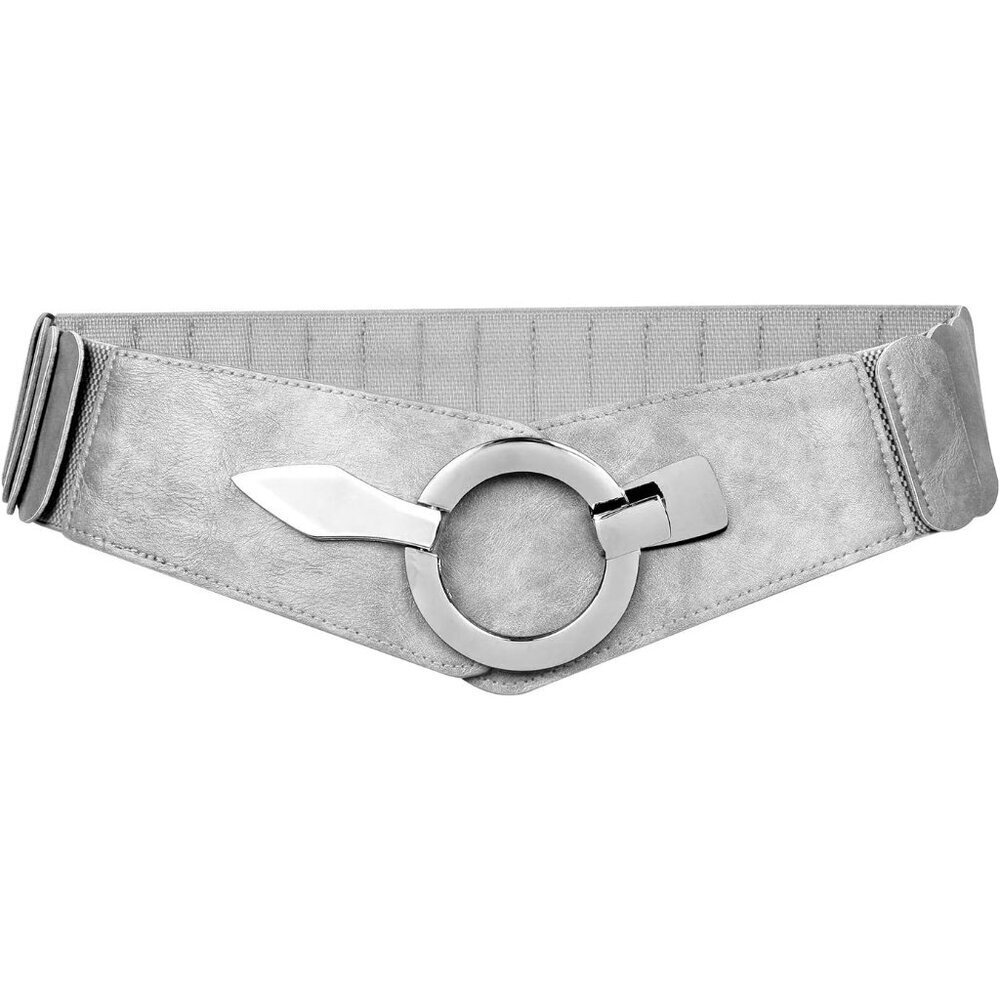 Women Elastic Waist Belt Silver Buckle Wide Stretch Fashion Accessory
